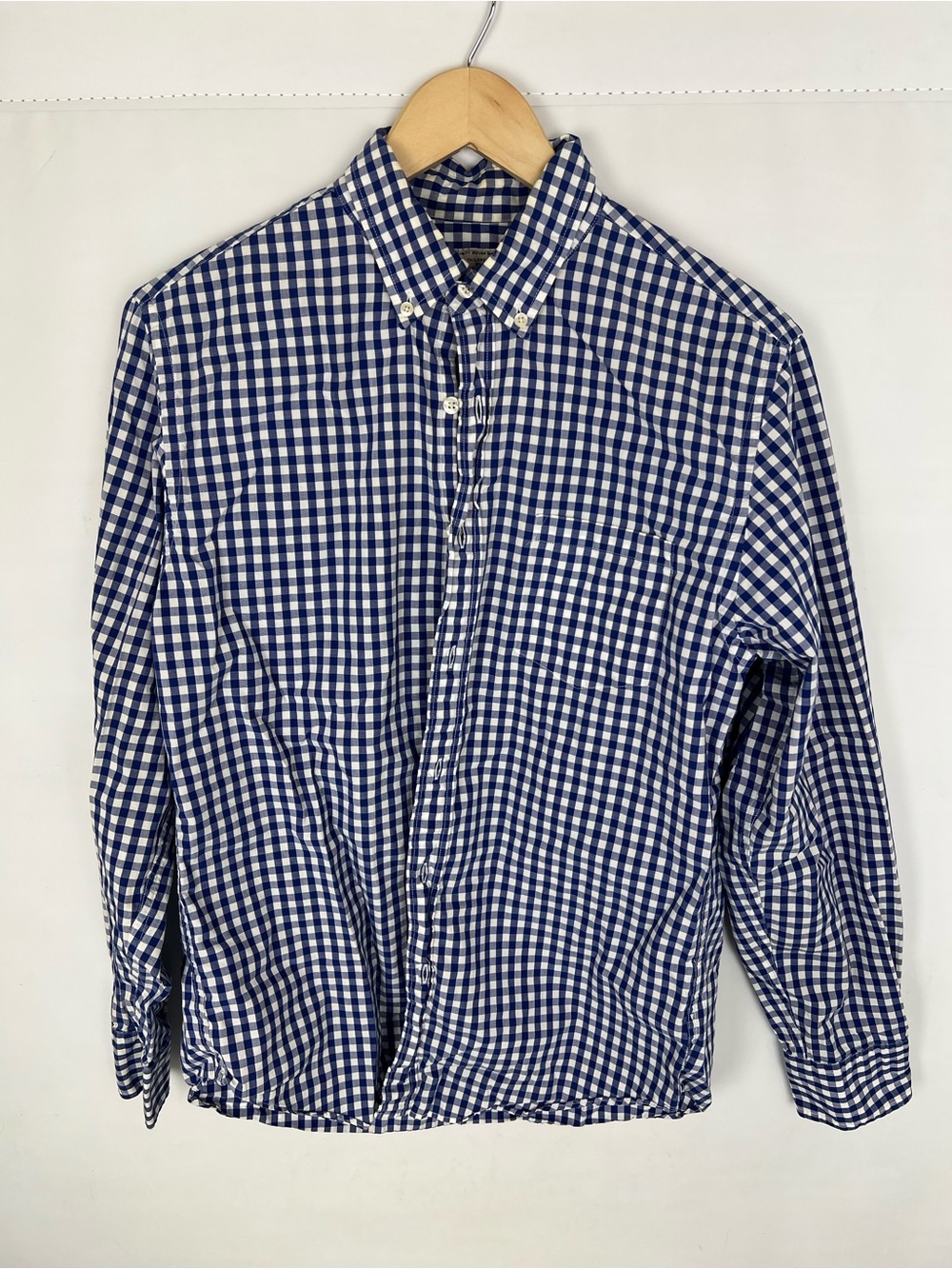 J. Crew Men’s Size Medium Navy and White Gingham Button-Down Shirt